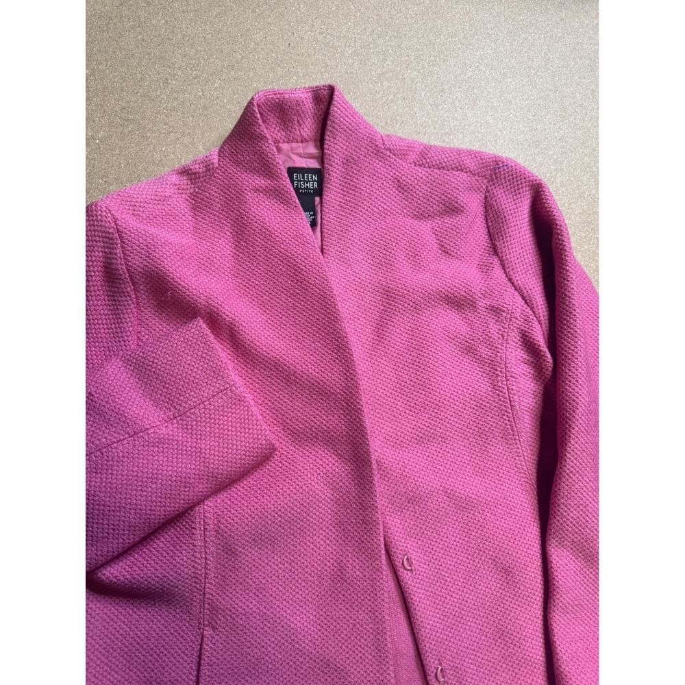 Eileen Fisher Petite Pink Virgin Wool‎ Textured Stand Collar Blazer Jacket PM